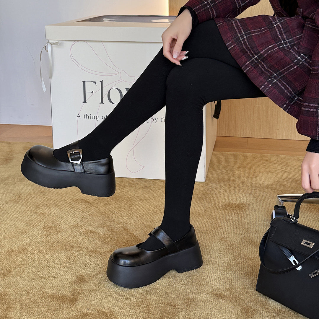 Damen Plattform-Mary-Jane-Schuhe mit verstellbarem Riemen und robustem Absatz EB