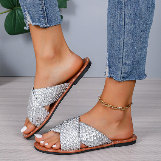 Damen elegante Flecht-Pantoletten mit komfortablem Fußbett und modischem Design EB