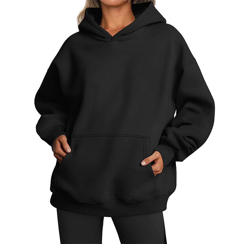 Damen nan extralanger Oversize-Kapuzenpullover im Boxy-Schnitt mit Kängurutasche und geripptem Abschluss EB