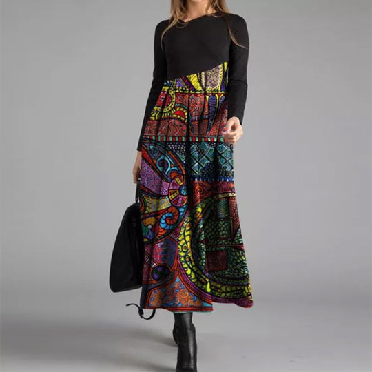Damen boho-inspiriertes Midikleid mit geschickt kombiniertem Muster EB