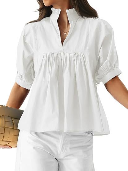 Damen elegante kurzärmlige Bluse mit Rüschendetails und lässigem Schnitt EB