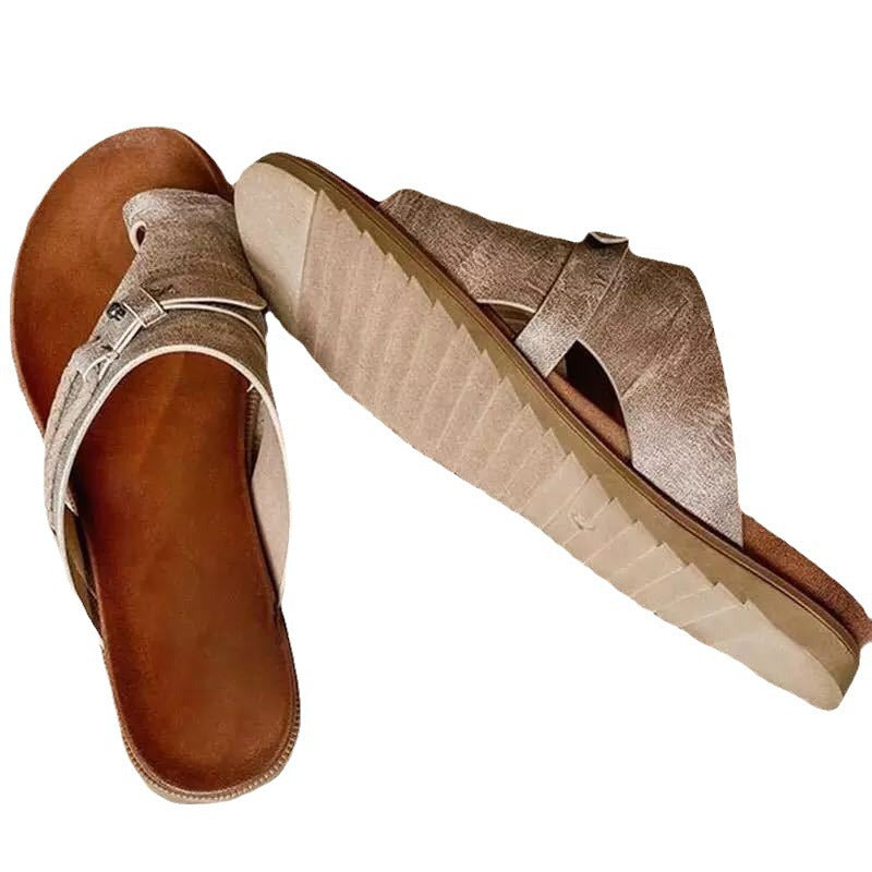Damen komfortable Zehentrenner-Sandalen mit modischem Riemchen-Design EB