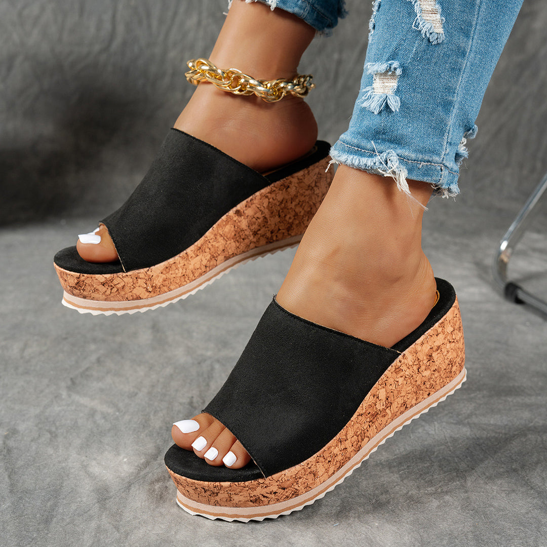 Damen Wedge-Pantoletten mit wildem Leopardenmuster und komfortabler Korksohle EB