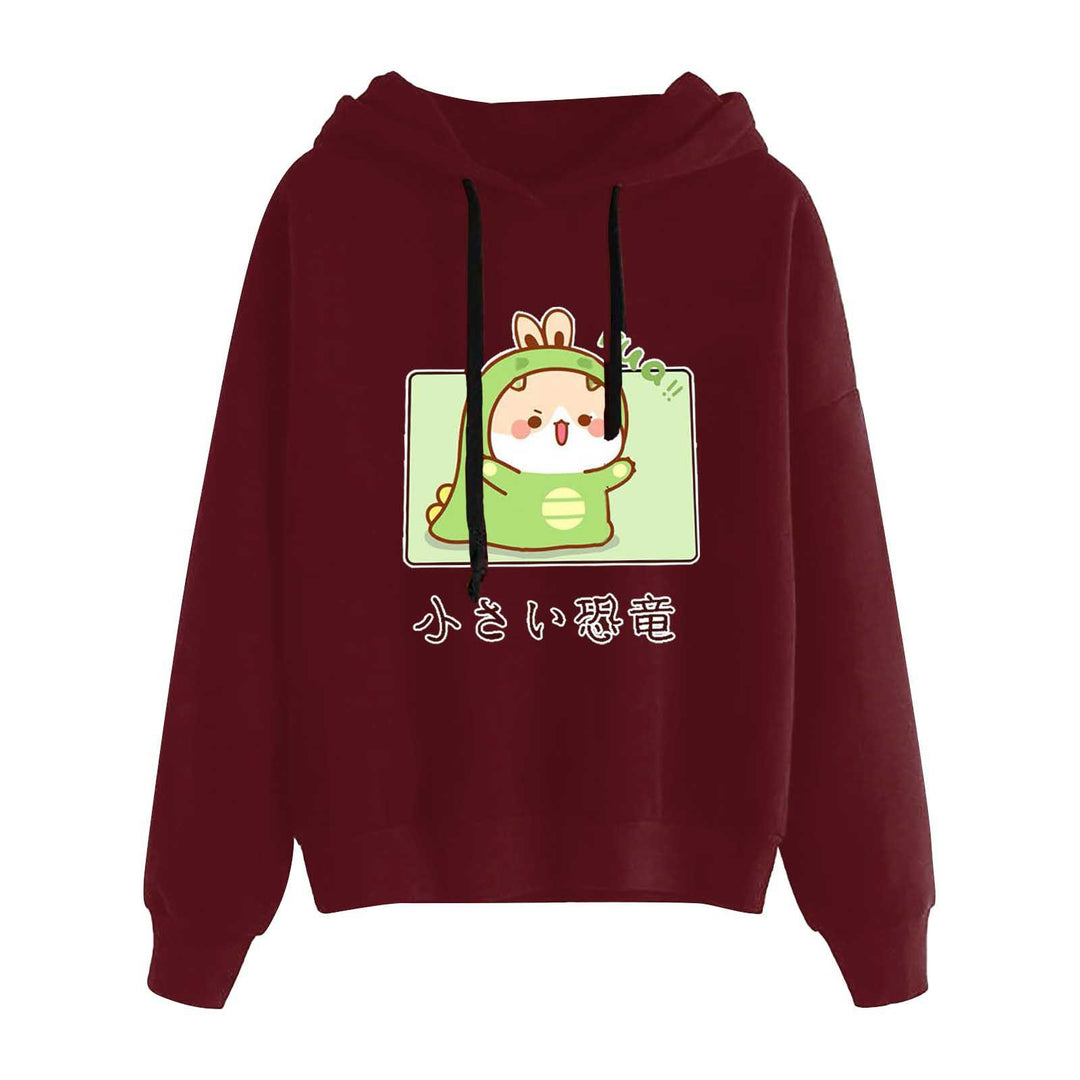 Damen nan kurz geschnittener Cropped-Kapuzenpullover mit niedlicher Frosch-Illustration und verstellbarer Kapuze EB