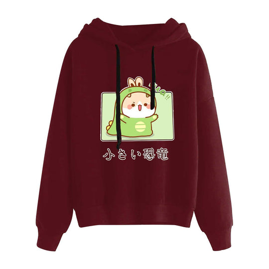 Damen nan kurz geschnittener Cropped-Kapuzenpullover mit niedlicher Frosch-Illustration und verstellbarer Kapuze EB