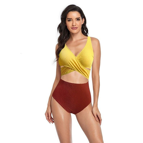 Damen Cut-Out Badeanzug mit hohem Bund und Wickeldesign EB