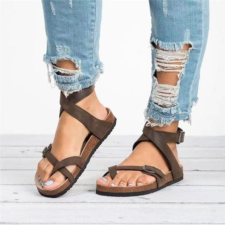 Damen komfortable Riemchensandalen mit verstellbarem Schnallenverschluss und gepolsterter Innensohle EB