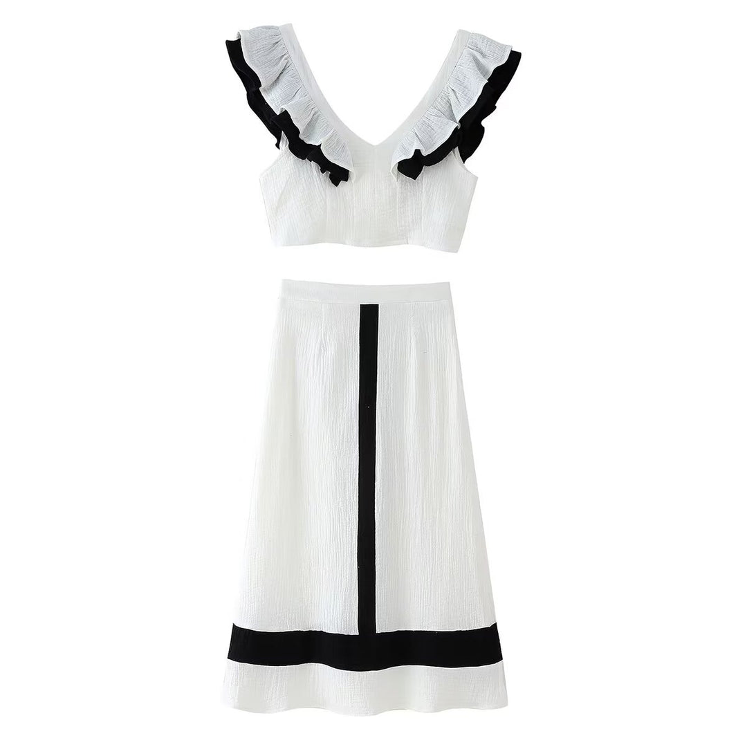 Damen Midi-Rock mit kontrastierendem Streifenmuster EB