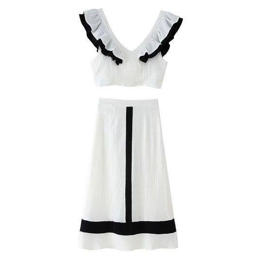 Damen Midi-Rock mit kontrastierendem Streifenmuster EB