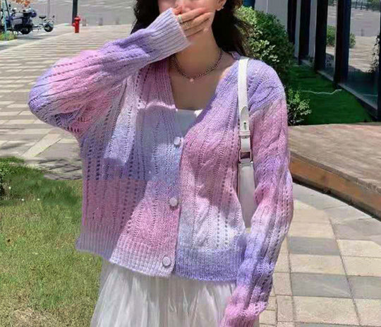 EB | Strickjacke Gestrickt Bequeme Passform Voluminöse Ärmel Zopfmuster