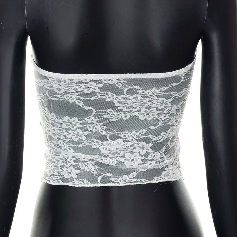 Damen Bandeau-Top mit floralen Details und Spitzenabschluss EB