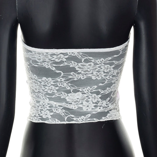 Damen Bandeau-Top mit floralen Details und Spitzenabschluss EB