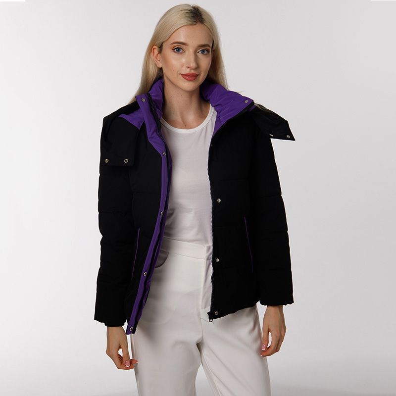 Damen Modische Übergangsjacke mit abnehmbarer Kapuze und warmem Innenfutter EB
