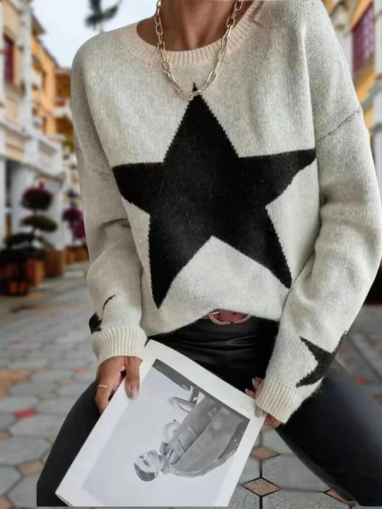 Damen Modischer Strickpullover mit Sternenmuster EB