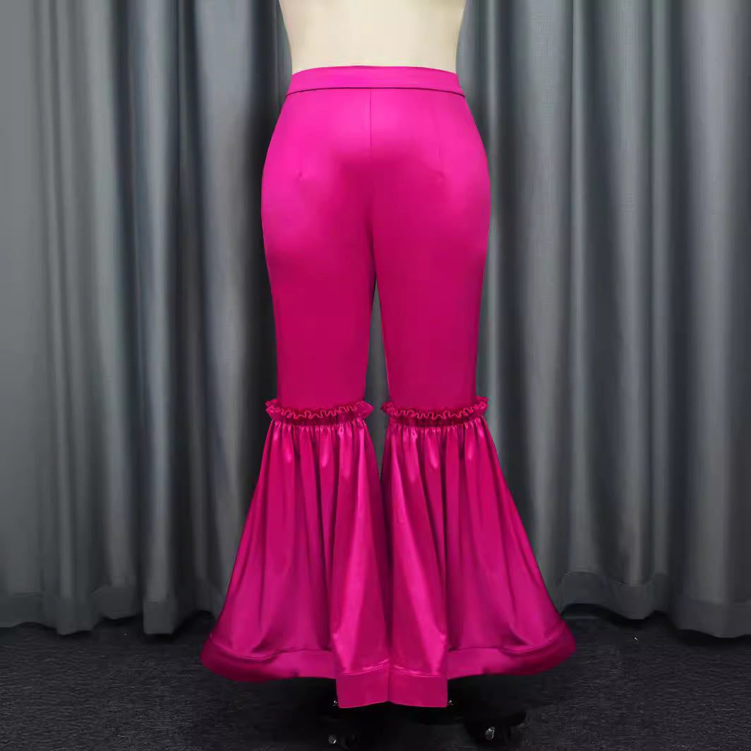 Damen elegante Palazzo-Hose mit Rüschendetails EB