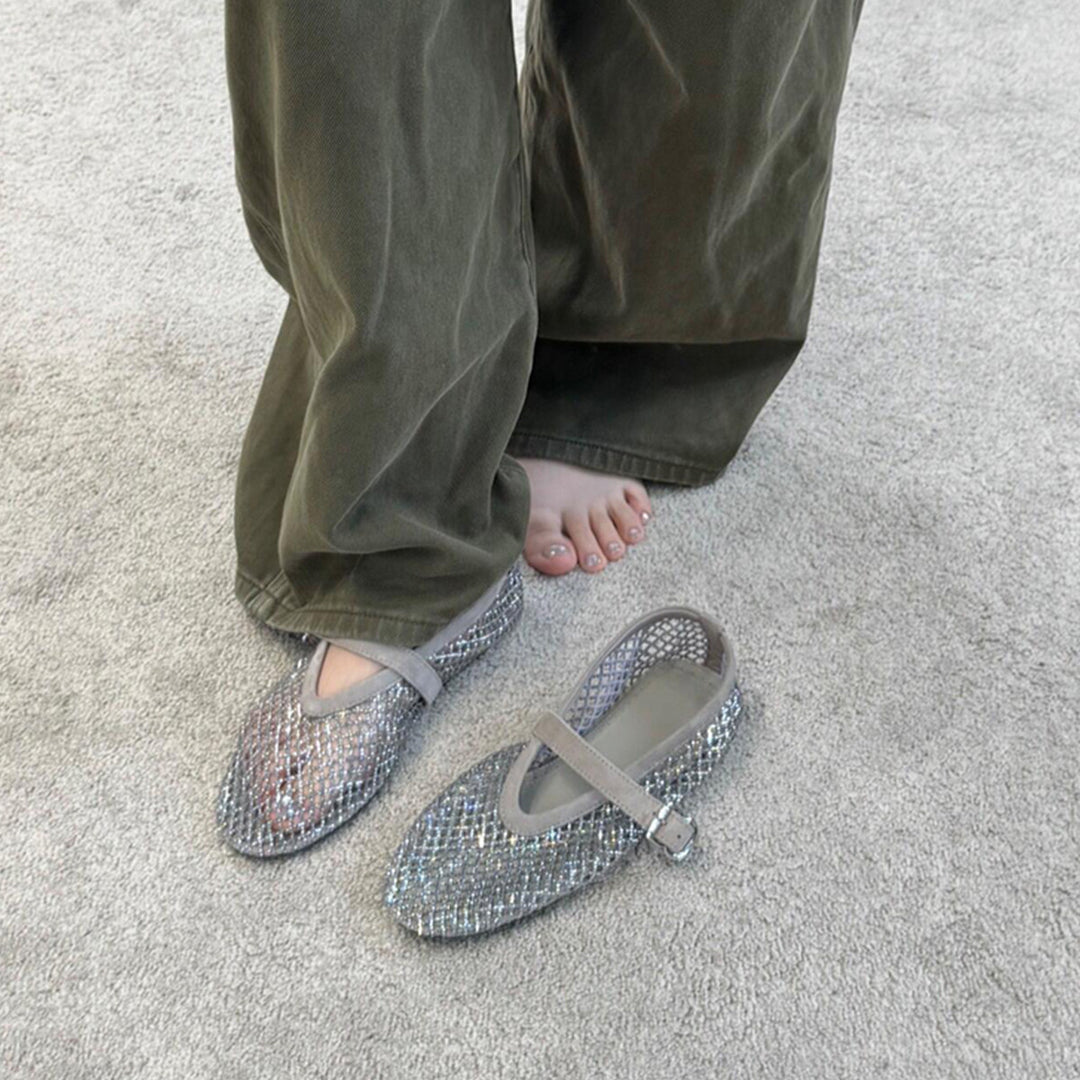 Damen elegante Riemchen-Ballerinas mit modischem Glitzereffekt EB