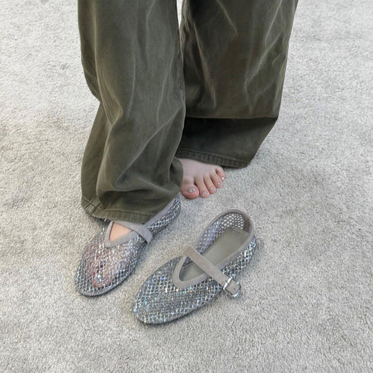 Damen elegante Riemchen-Ballerinas mit modischem Glitzereffekt EB