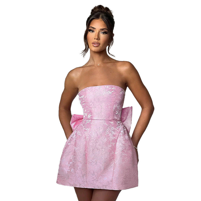 Damen Strapless Cocktailkleid mit voluminösem Rock EB
