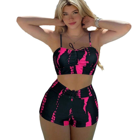 Damen Sportliches Bikini-Set mit hoch geschnittenem Unterteil und modischem Oberteil EB