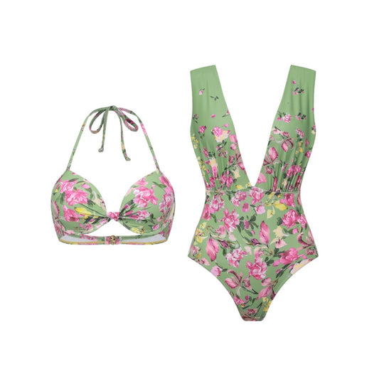 Damen Bikiniset mit floralem Schnitt und elegantem Maxirock EB