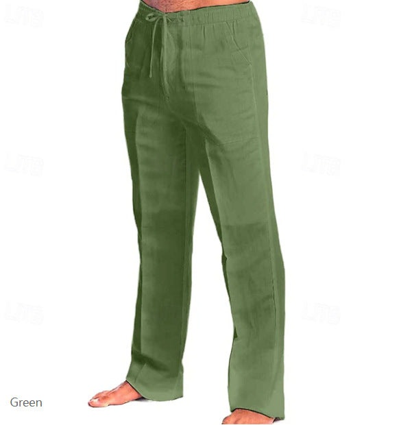 Herren nan leichte Freizeit-Hose im Leinenlook mit Tunnelzugbund, geradem Bein und atmungsaktivem Material EB