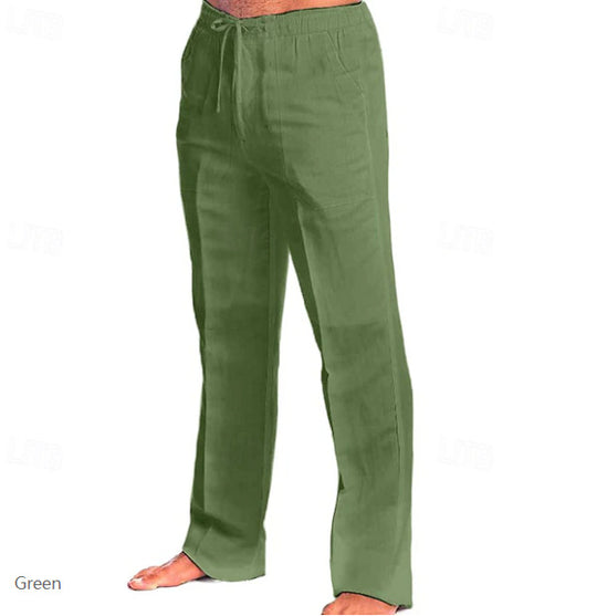 Herren nan leichte Freizeit-Hose im Leinenlook mit Tunnelzugbund, geradem Bein und atmungsaktivem Material EB