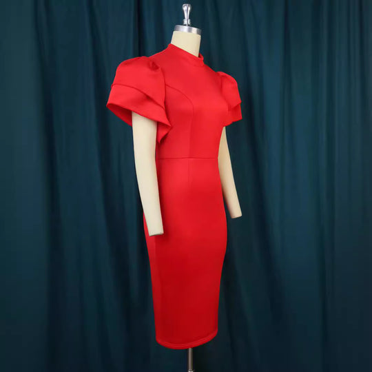 Damen figurbetontes Kleid mit voluminösen Ärmeln EB