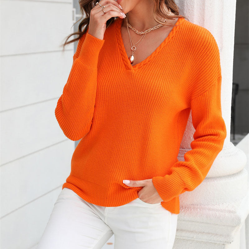 EB | Schlichter Einfarbiger Strickpullover Mit Rundhals