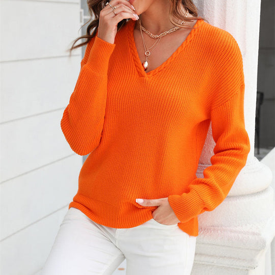 EB | Schlichter Einfarbiger Strickpullover Mit Rundhals