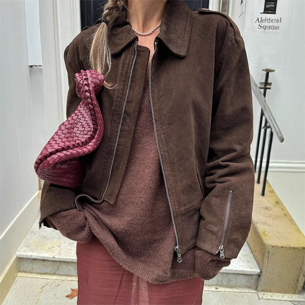 Damen lässige Kurzjacke aus weichem Material mit praktischen Reißverschlüssen EB