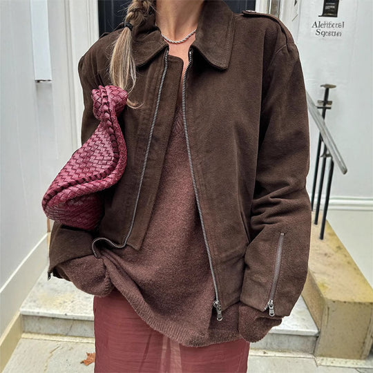 Damen lässige Kurzjacke aus weichem Material mit praktischen Reißverschlüssen EB