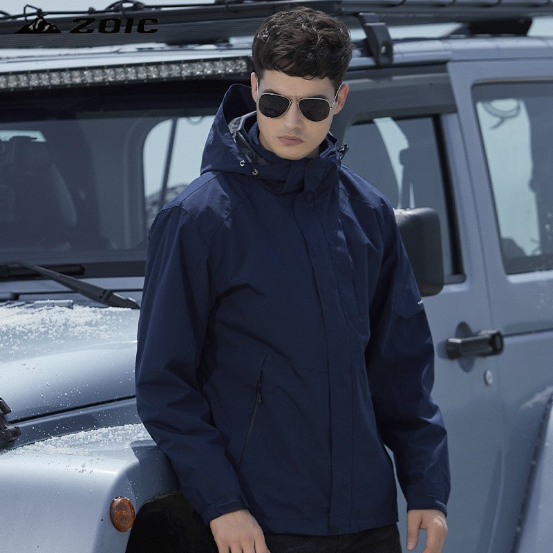 Damen Wasserdichte Outdoorjacke mit Kapuze, atmungsaktiver Membran und Multifunktions‑Reißverschlusstaschen EB