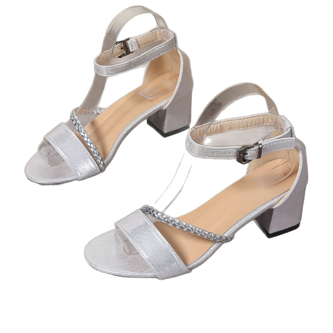Damen elegante Blockabsatzsandalen mit geflochtenem Design EB