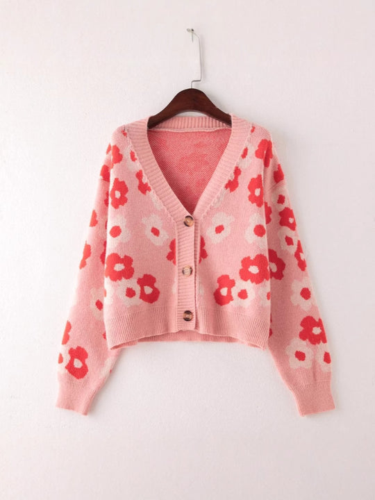 Damen cardigan mit floralem Muster und Knopfdetails EB