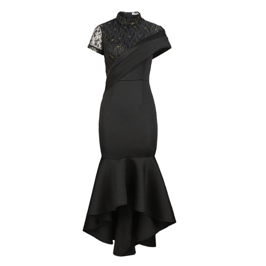 Damen Elegantes Abendkleid mit Spitze und asymmetrischem Saum EB