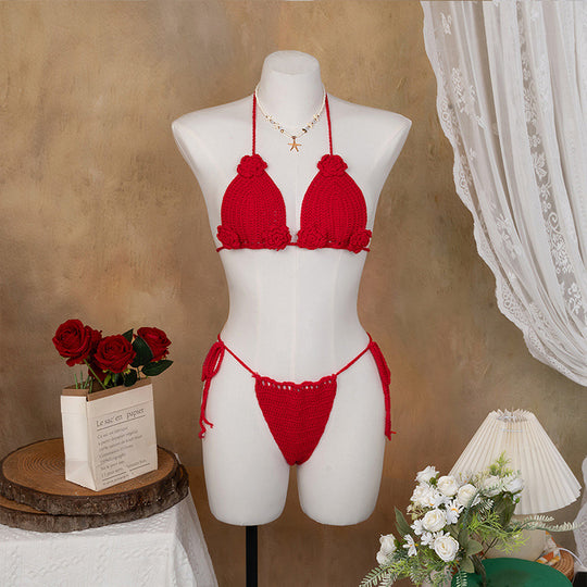 Damen Elegantes Häkel-Bikini-Set mit floralen Applikationen EB