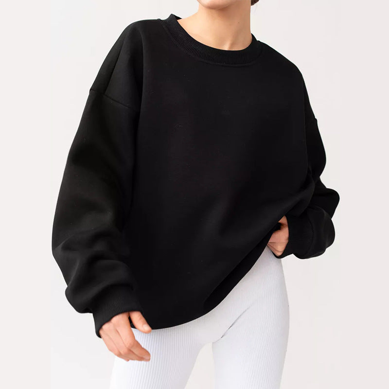 Damen oversized Sweatshirt mit Rundhalsausschnitt, French-Terry Innenfutter und überschnittener Schulter EB