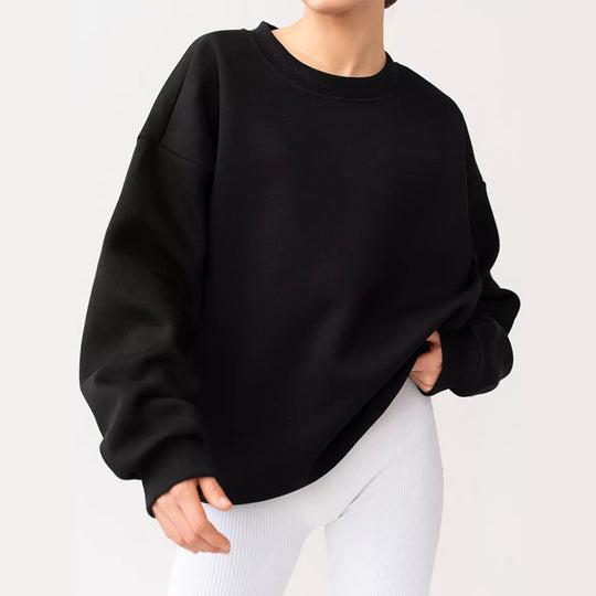 Damen oversized Sweatshirt mit Rundhalsausschnitt, French-Terry Innenfutter und überschnittener Schulter EB