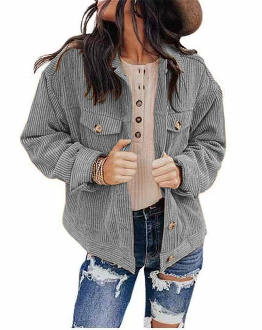 Damen lässige Kordjacke im Oversized-Schnitt mit Knopfdetails EB