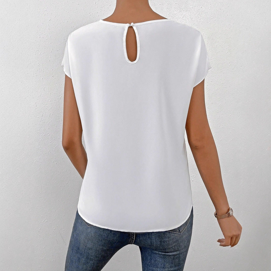 Damen Elegantes Kurzarm-Top mit modernem Schnitt und fließendem Stoff EB