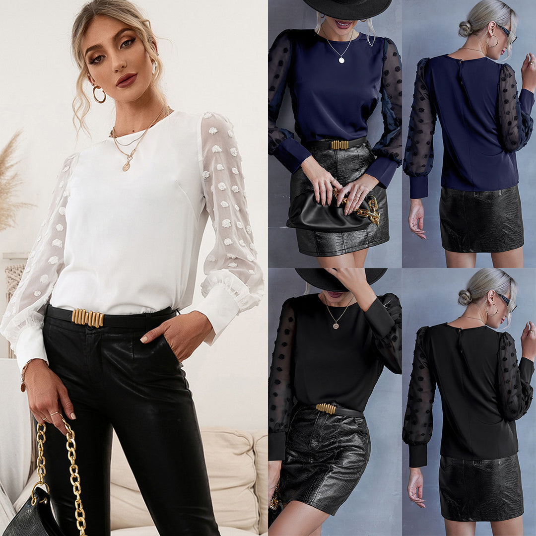 Damen Bluse mit transparenten Puffärmeln und Dekorativem Detail EB