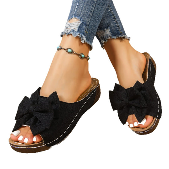 Damen Flauschige und elegante Riemenslipper mit Schleifendetail EB