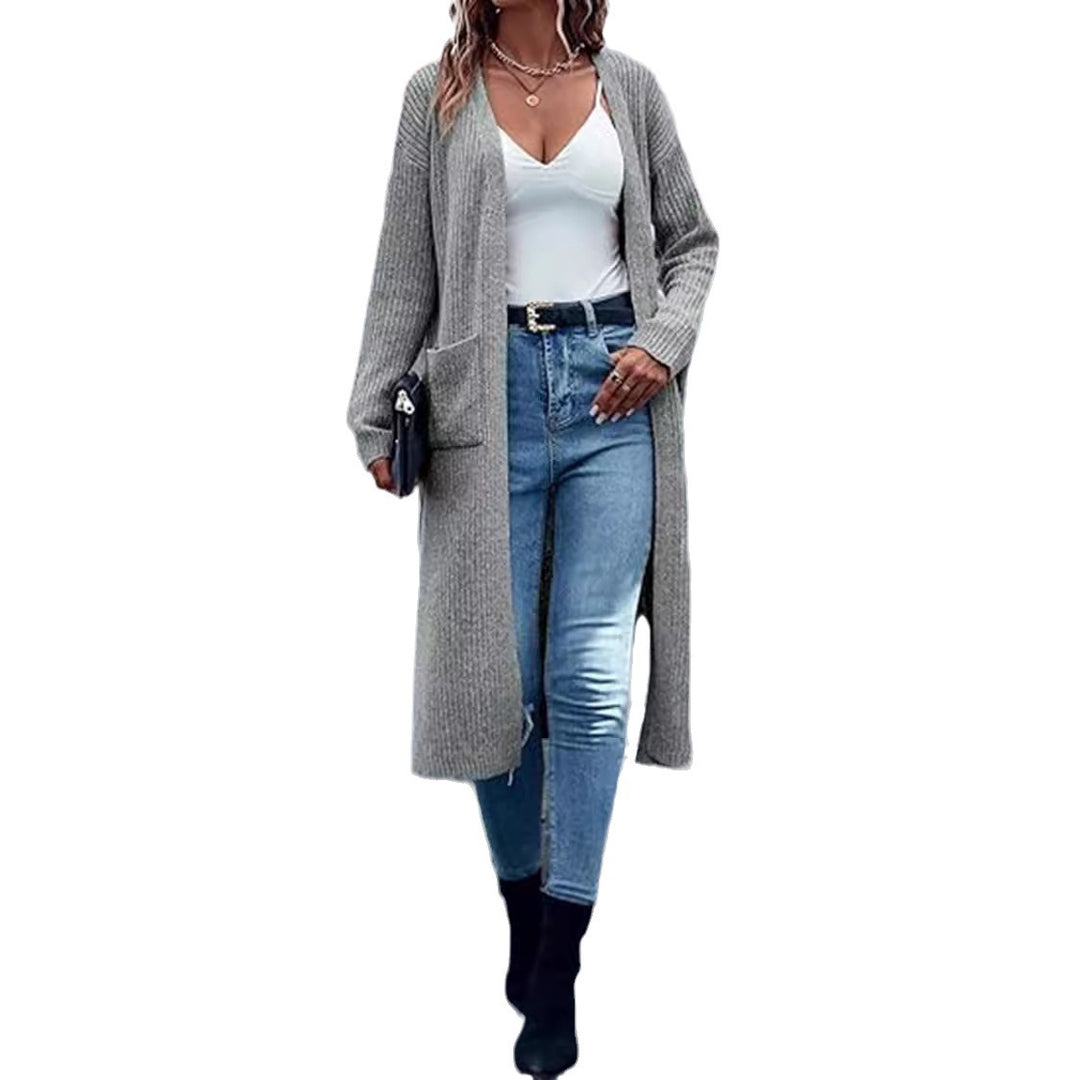 Damen Langer Strickmantel mit strukturiertem Design und praktischen Taschen EB
