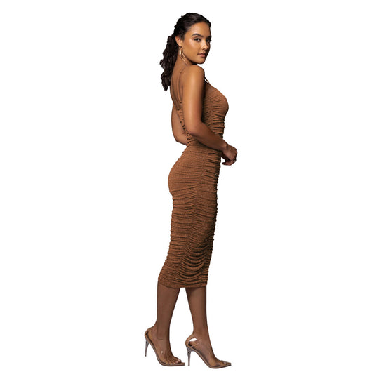 Damen figurbetontes Midikleid mit Raffungen und schimmerndem Effekt EB