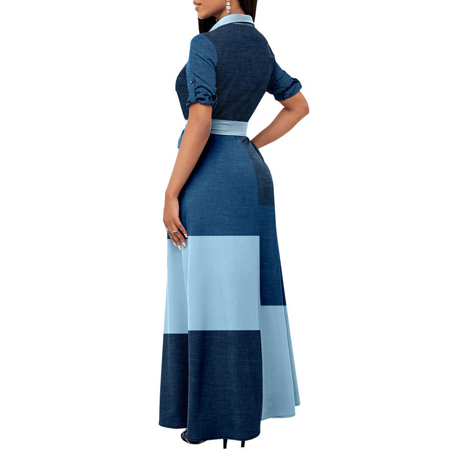 Damen Elegantes Knopfhemd-Maxikleid mit tailliertem Gürtel EB
