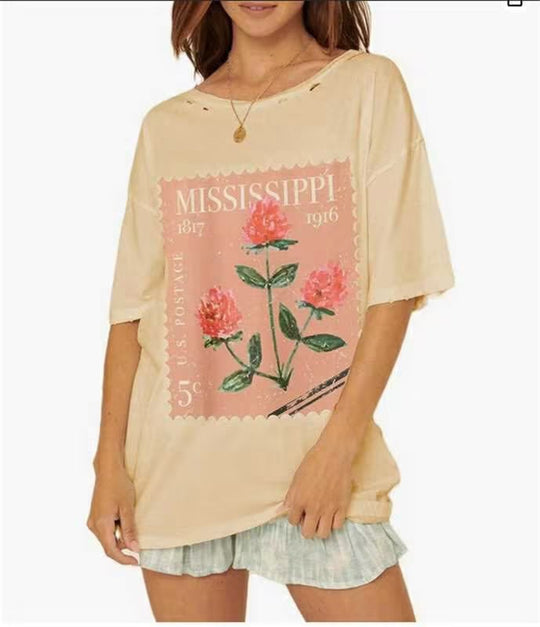 Damen Oversized T-Shirt mit nostalgischem Porto-Druck EB