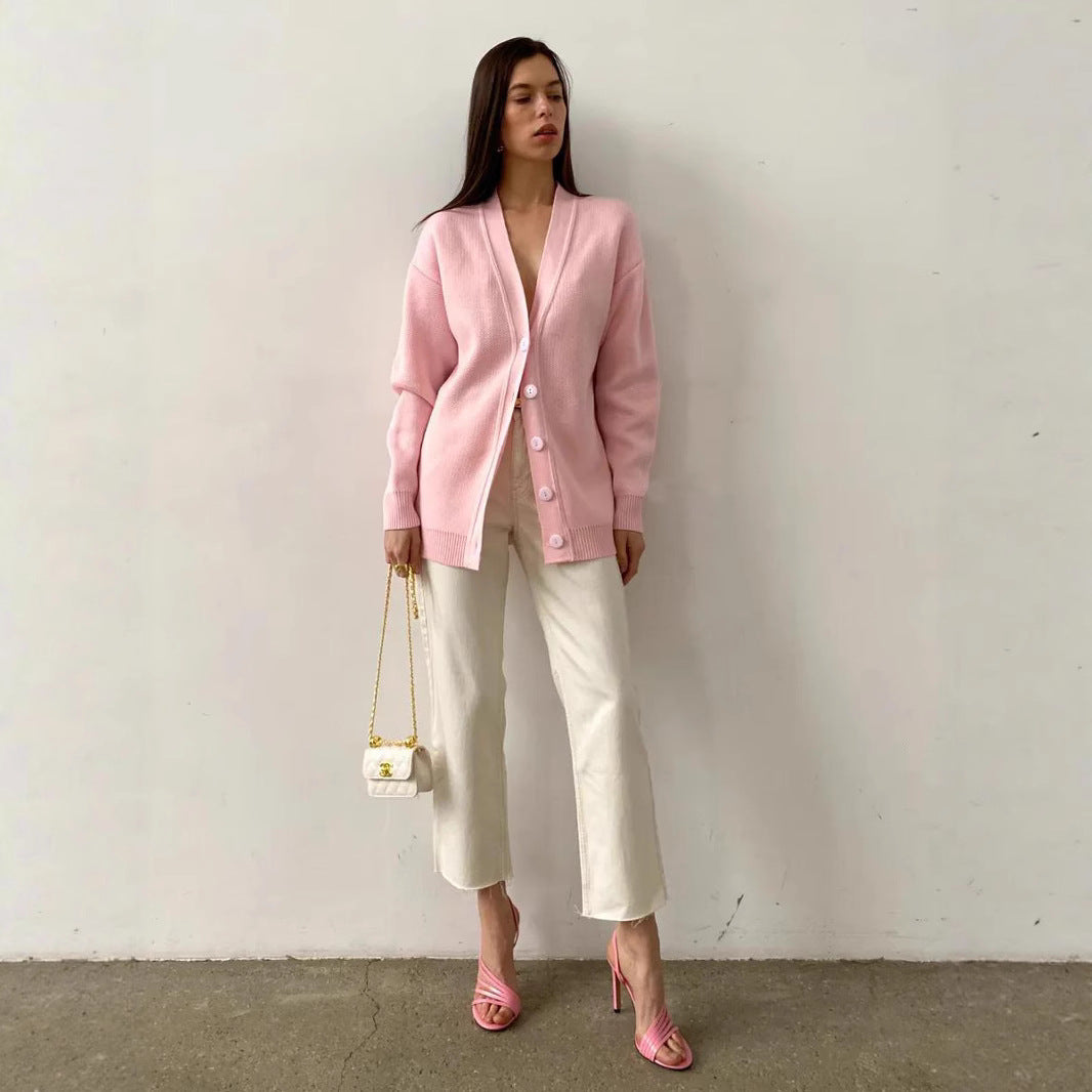 Damen Strick-Cardigan mit V-Ausschnitt und feiner Knopfleiste EB