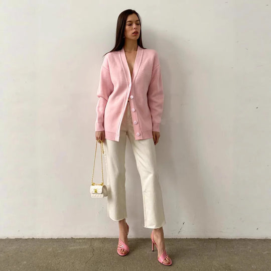 Damen Strick-Cardigan mit V-Ausschnitt und feiner Knopfleiste EB