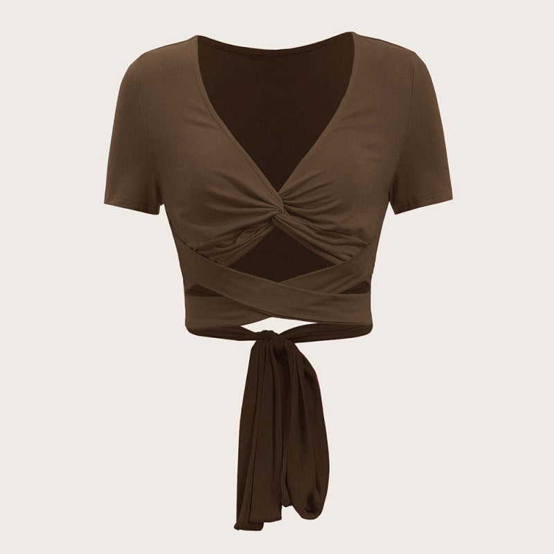 Damen Einseitig drapiertes Crop-Top mit Bindegürtel EB