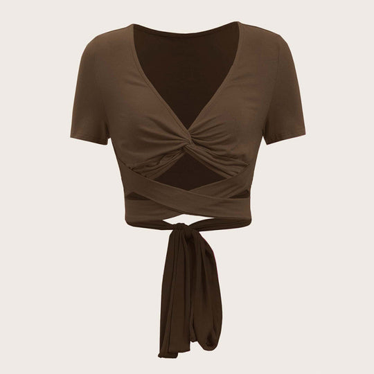Damen Einseitig drapiertes Crop-Top mit Bindegürtel EB